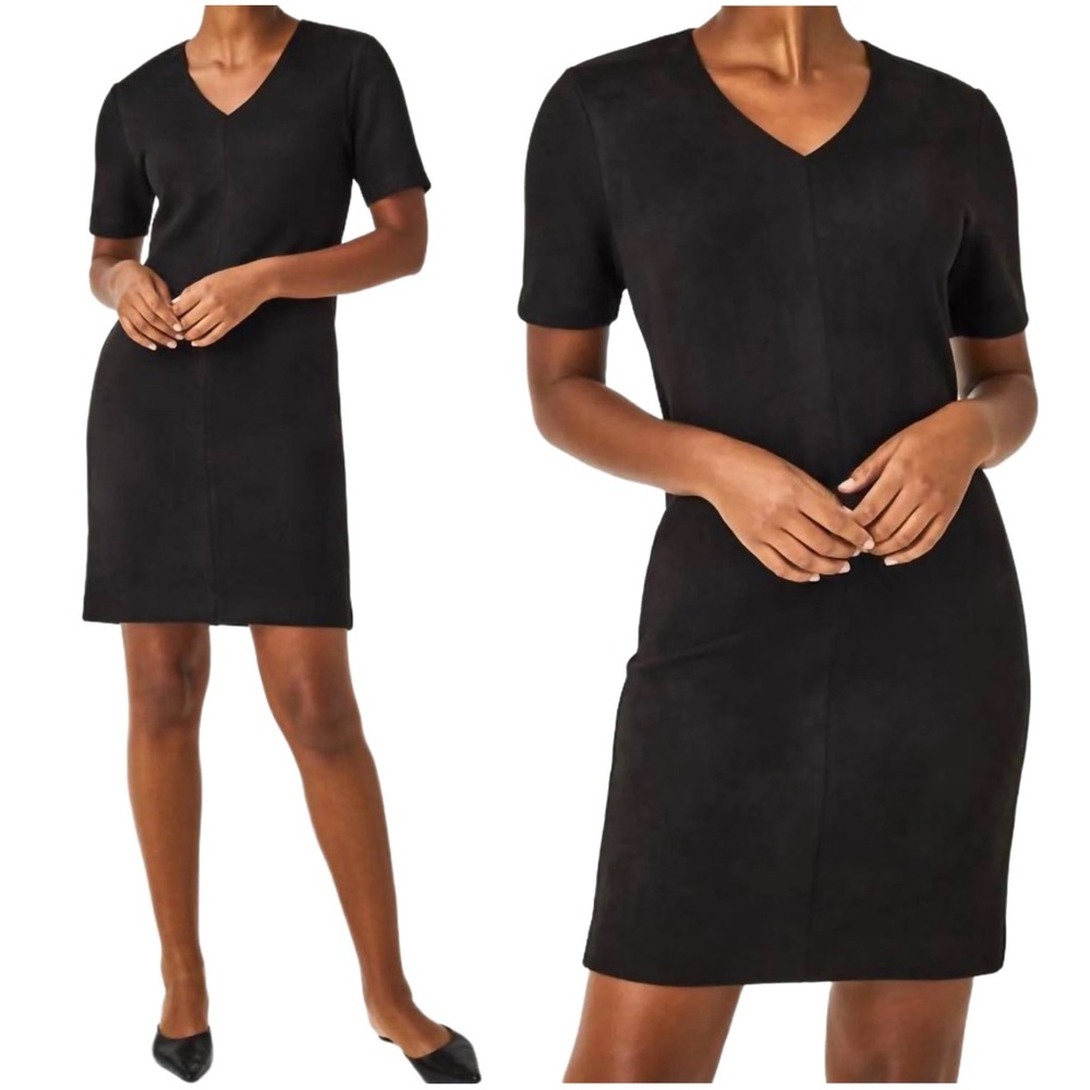 SPANX NWT Black Faux Suede Column Mini Dress